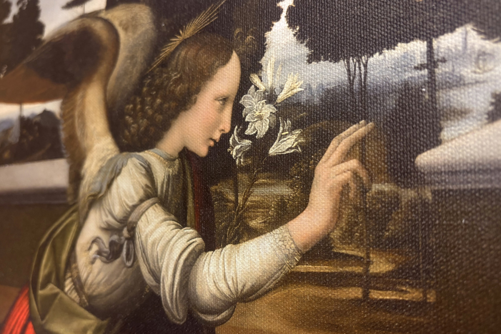 Italia Toscana Firenze, Uffizi-galleria: Annunciation, Leonardo da Vincin (1452-1519) maalaus, öljy puulle, n. 1472-1475, 98x217 cm - Leonardo da Vinci