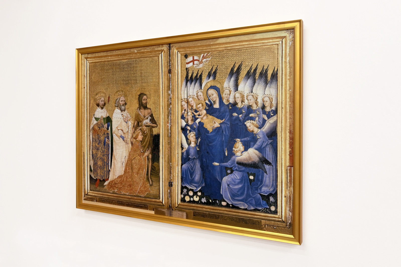 Richard II Esittivät Neitsyelle ja lapselle hänen suojeluspyhimys Johannes Kastaja ja pyhät Edward ja Edmund, n. 1395-1399 (munan tempera tammen päällä) - Master of the Wilton Diptych