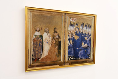 Richard II Esittivät Neitsyelle ja lapselle hänen suojeluspyhimys Johannes Kastaja ja pyhät Edward ja Edmund, n. 1395-1399 (munan tempera tammen päällä)