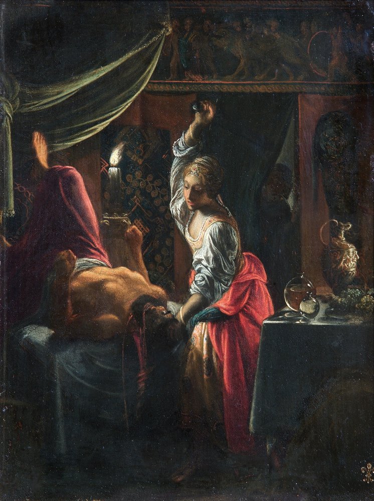 Judith Slaying Holofernes, n. 1601-03 (öljy kuparille) tekijältä Adam Elsheimer