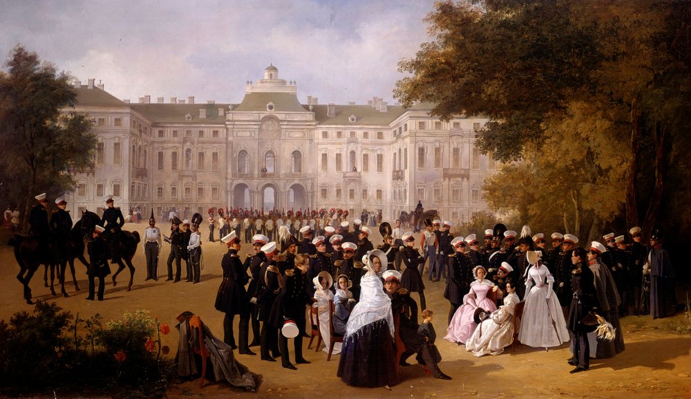 Päiväkävely lähellä Strelnon linnaa vuonna 1840 Adolphe Ladurnerin (1798-1856) maalaus tekijältä Adolphe Ladurner