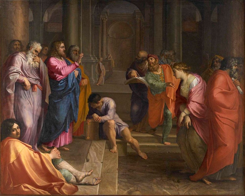 Jeesus Kristus ja aviorikoksesta tavattu nainen tekijältä Agostino Carracci