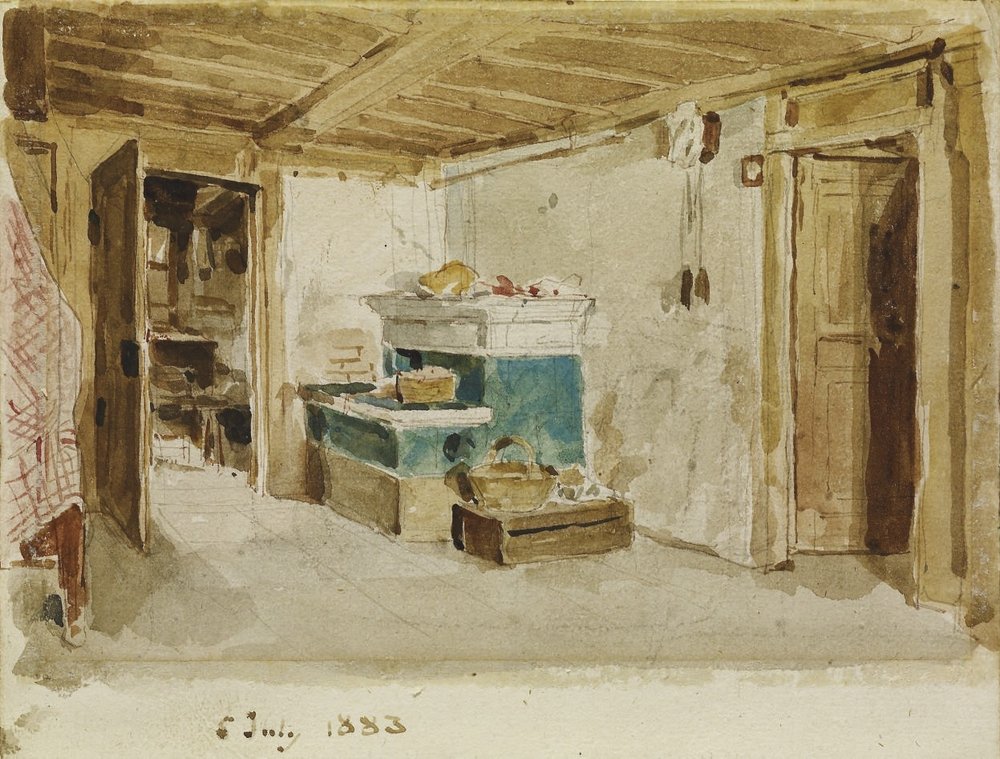 Talonpoikaistupa, jossa on vihreä uuni tekijältä Albert Anker