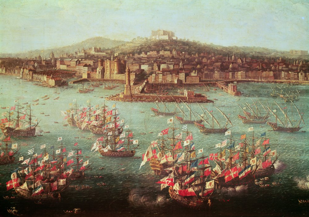 Espanjan kuninkaan Kaarle III:n laivasto Napolin kaupungin edustalla 6. lokakuuta 1759 tekijältä Antonio Joli