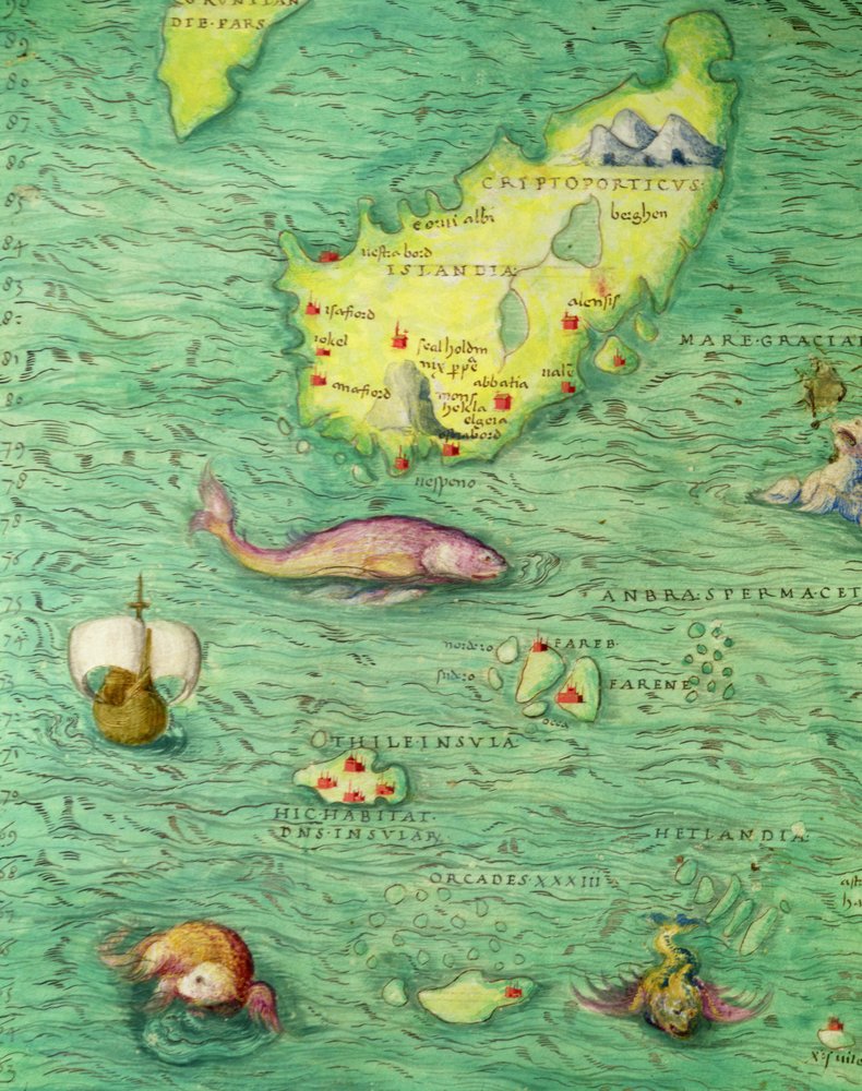 Islanti, Atlas of the World 33 kartalla, Venetsia, 1. syyskuuta 1553 (muste perunakalvolla) (yksityiskohta numerosta 330951) tekijältä Battista Agnese