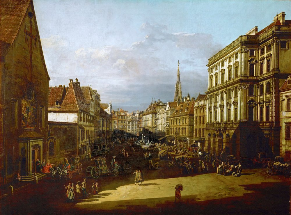Ansicht von Wien, Mehlmarkt von Südwest Richtung Nordost gesehen tekijältä Bernardo Bellotto