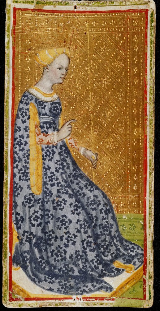 Sauvojen kuningatar. Tarotkortti, 1441-1444. tekijältä Bonifacio Bembo