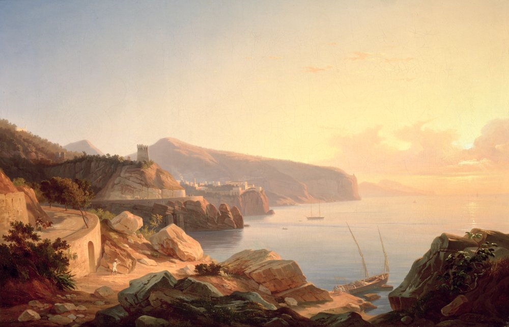 Sorrentonlahti, lähellä Vicoa, noin 1855 tekijältä Carl Wilhelm Goetzloff