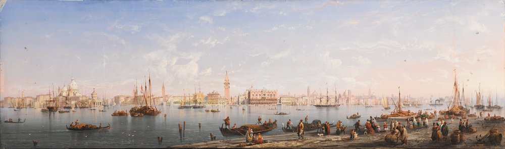 Panoraamanäkymä Venetsiasta (tempera paperille) tekijältä Carlo Bossoli