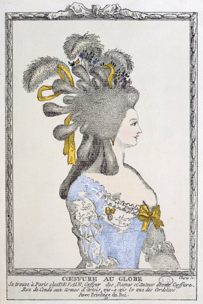 Päähine Globe-tapahtumassa, noin 1780 (värikaiverrus). tekijältä Chapuy