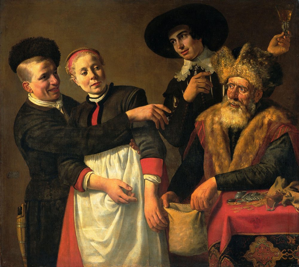 Mooy-Aal ja hänen kosijansa (G. A. Bredero, "Moortje", 1615) tekijältä Claes Moeyaert