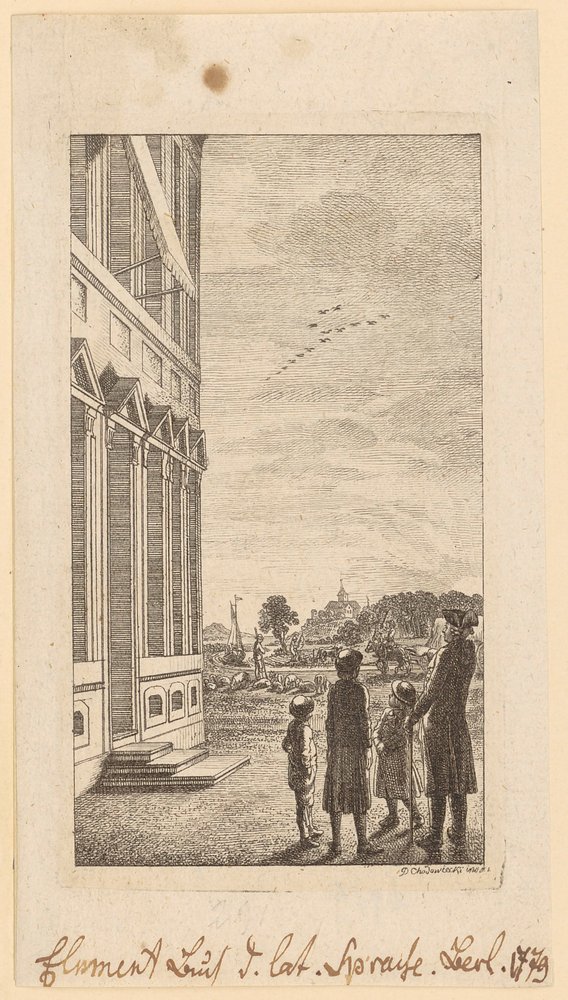 Ensimmäinen sivu Schulzen teoksesta ”Elementarbuch der lateinischen Sprache”, Berliini 1779 tekijältä Daniel Nikolaus Chodowiecki