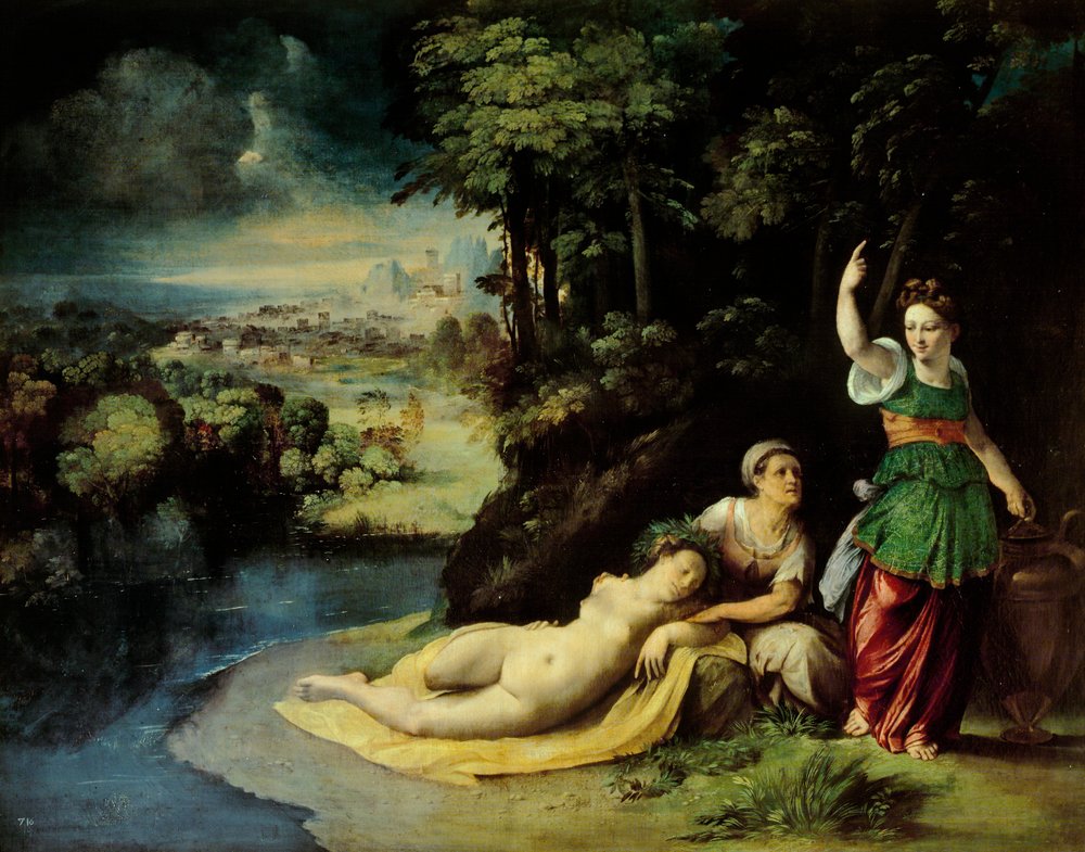 Diana ja Callisto, noin 1528, kirjoittanut Dosso Dossi (noin 1486-1542), öljy kankaalle, 49x61 cm tekijältä Dosso Dossi