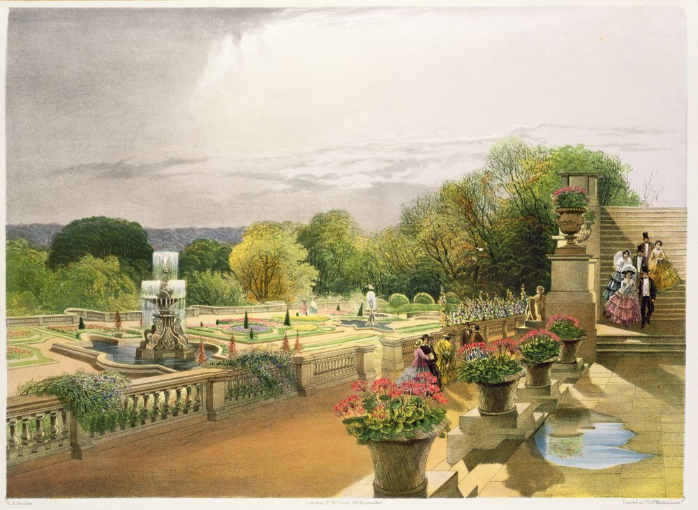 The Parterre, Harewood House lähellä Leedsiä, pubi, tekijä Thomas McLean. tekijältä E. Adveno Brooke