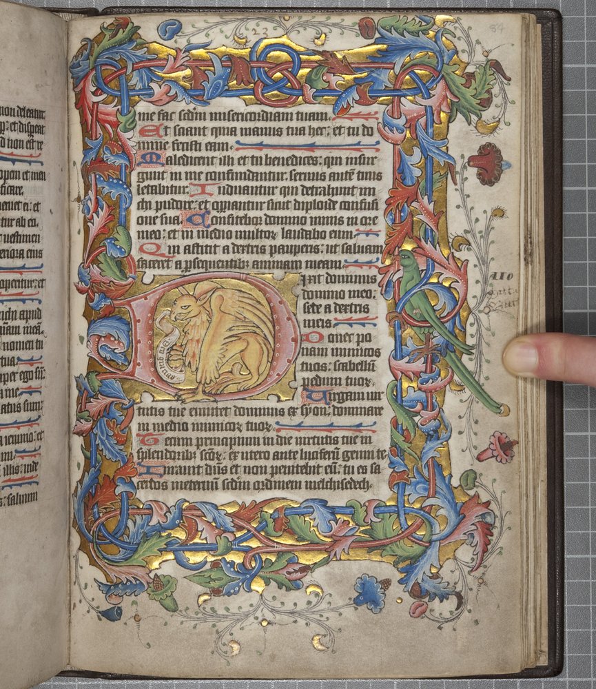Psalteri ja Sarumin käyttökalenteri, Fol 82 recto, n. 1425-1475 (mustetta, maalia ja kultaa velumilla) tekijältä English School