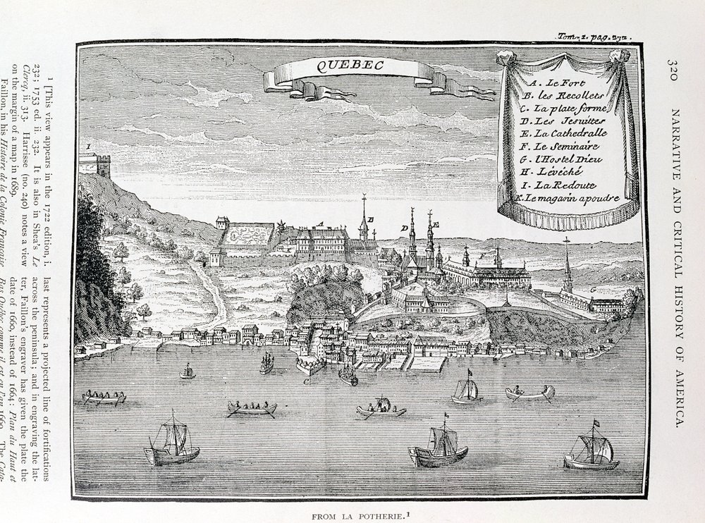Quebec, La Potherien (1663-1736) jälkeen, esimerkki kirjan "Narrative and Critical History of America" IV osasta, 1886 tekijältä English School