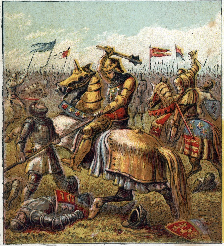 Kahden ruusun sota (1455-1485): Taistelu Yorkin kuninkaallisen talon ja Lancasterin kuninkaallisen vapaamuurarin välillä. Kuva Englannin sisällissodasta, joka syntyi kuningas Edward III:n (1327-1377) seuraajien jakamisesta kahteen haaraan. Rosin sota tekijältä English School