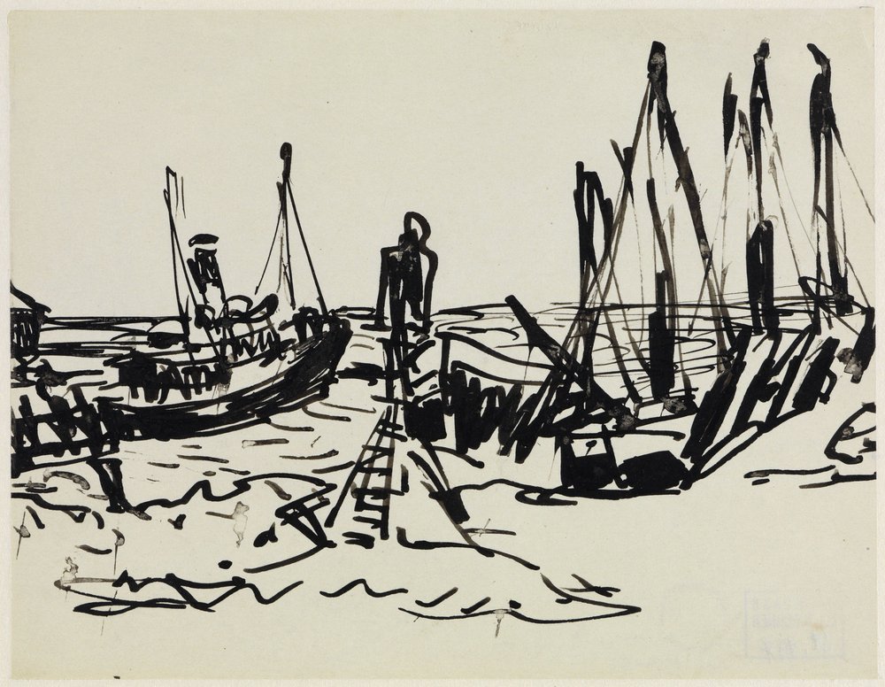 Rannikkohöyrylaivat ja ankkuroituneet veneet (Fehmarn) tekijältä Ernst Ludwig Kirchner