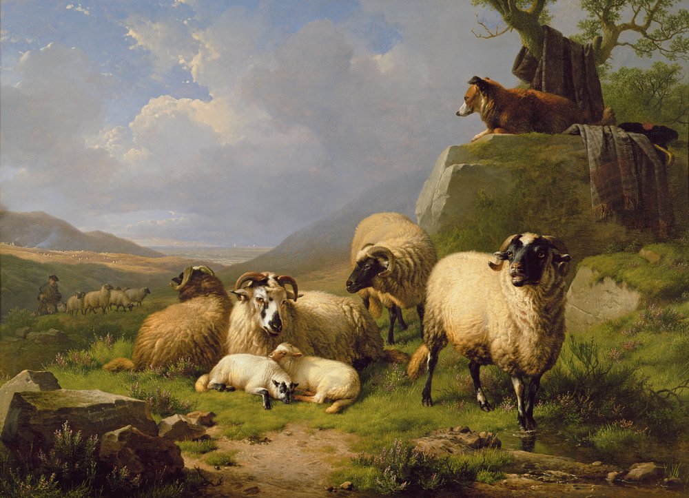 Lampaita maisemassa, 1863 tekijältä Eugene Joseph Verboeckhoven