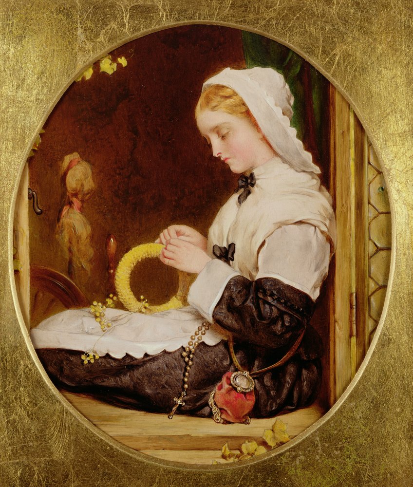 Nainen ompelee ikkunassa, 1859 (paneeli) tekijältä Francis John Wyburd