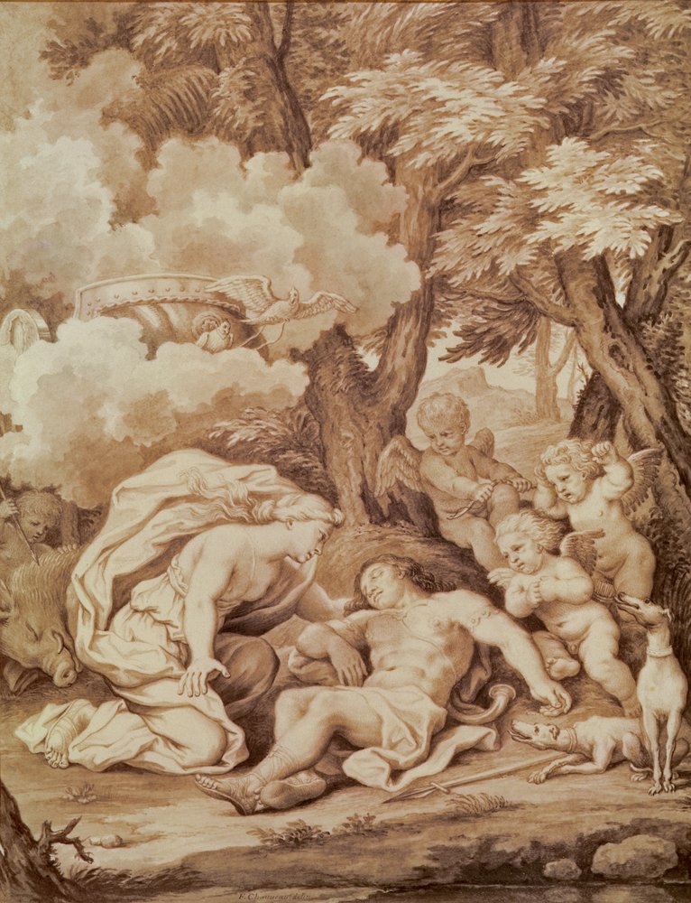 Venus löytää Adoniksen, Jean de La Fontainen (1621-95) teoksesta 
