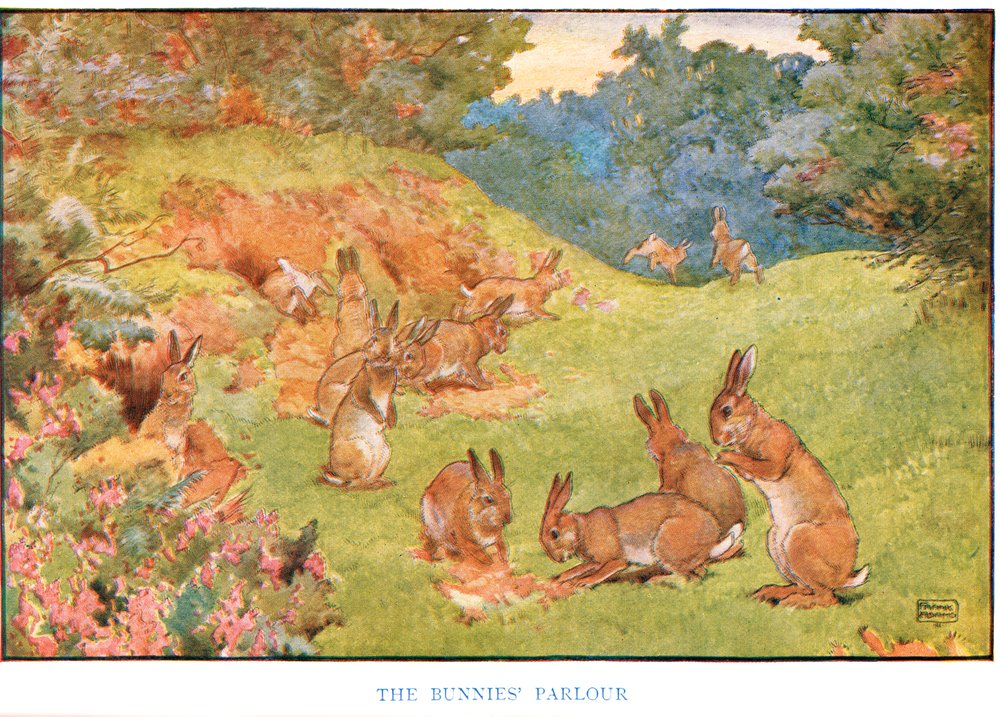 The Bunnies Parlour, kuvitus elokuvasta "Country Days and Country Ways" tekijältä Frank Adams