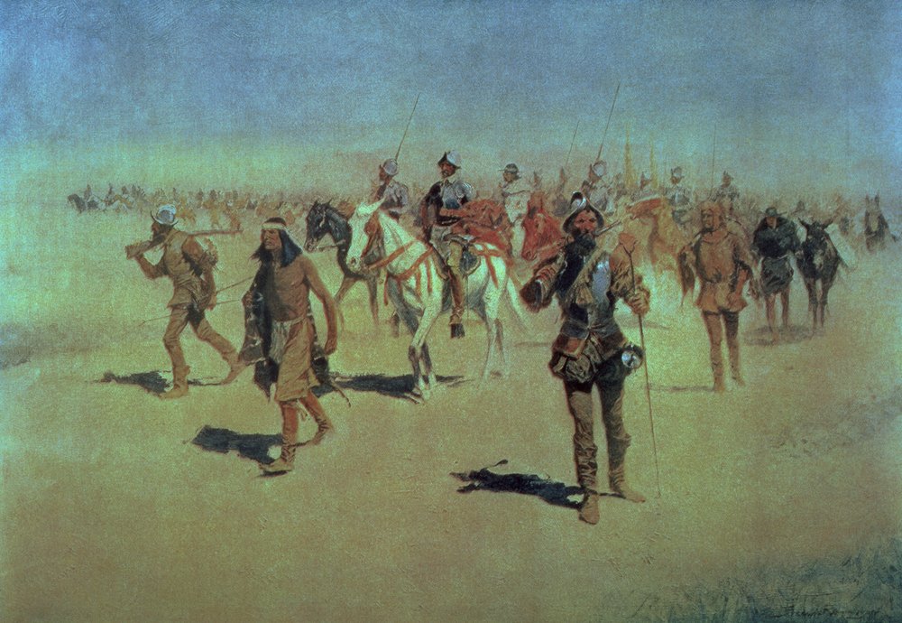 Francisco Vázquez de Coronado (n. 1510-54) matkalla New Mexicon halki, teoksesta "The Great American Explorers", 1905 tekijältä Frederic Remington