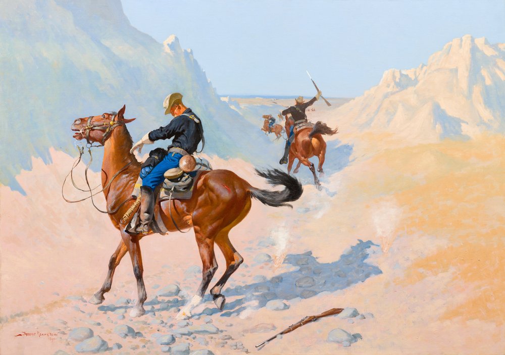 The Advance-Guard tai The Military Sacrifice The Ambush, 1890. tekijältä Frederic Remington