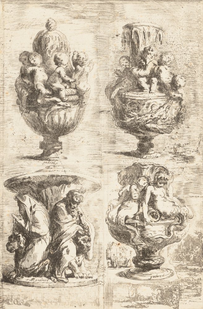 Neljä maljakkoa, 1754. tekijältä Gabriel de Saint-Aubin