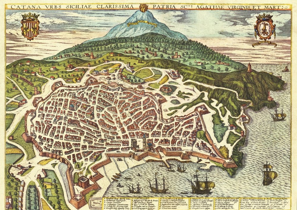 Catania, Sisilia, Italia tekijältä Georg and Hogenberg Franz (1535-90) Braun