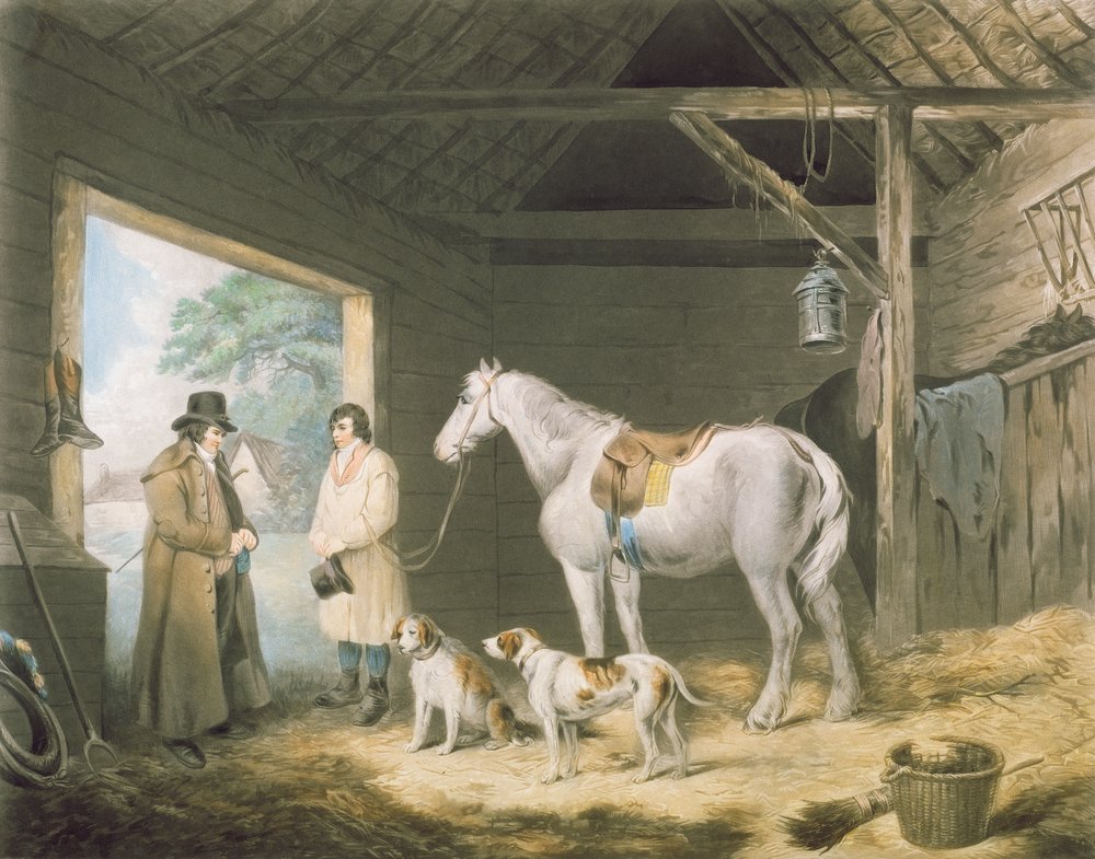Maksaa isännälle, kaiverrettu Samuel William Reynoldsin (1773-1835) toimesta, julkaisija H. Macklin, 1805 (kaiverrus). tekijältä George Morland