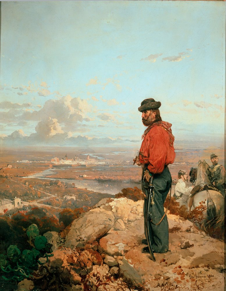Italian yhtenäisyys: "" Giuseppe Garibaldin (1807-1882) muotokuva Capuan (Capua) edessä vuonna 1860 "" Gerolamo (Girolamo) Induno (1825-1890) maalaus 1861 Museo del Risorgimento, Milano tekijältä Gerolamo Induno