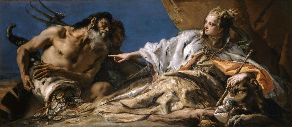 Neptunus tarjoaa lahjoja Venetsialle, c. 1750. tekijältä Giambattista Tiepolo
