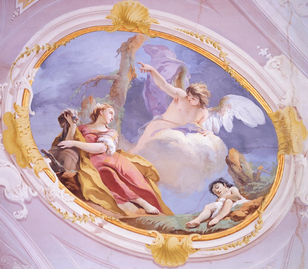 Enkeli lohduttaa Hagaria erämaassa, Giovanni Battista Tiepolo (1696-1770), fresko, patriarkaalinen palatsi, vierassali, Udine tekijältä Giovanni-Battista Tiepolo