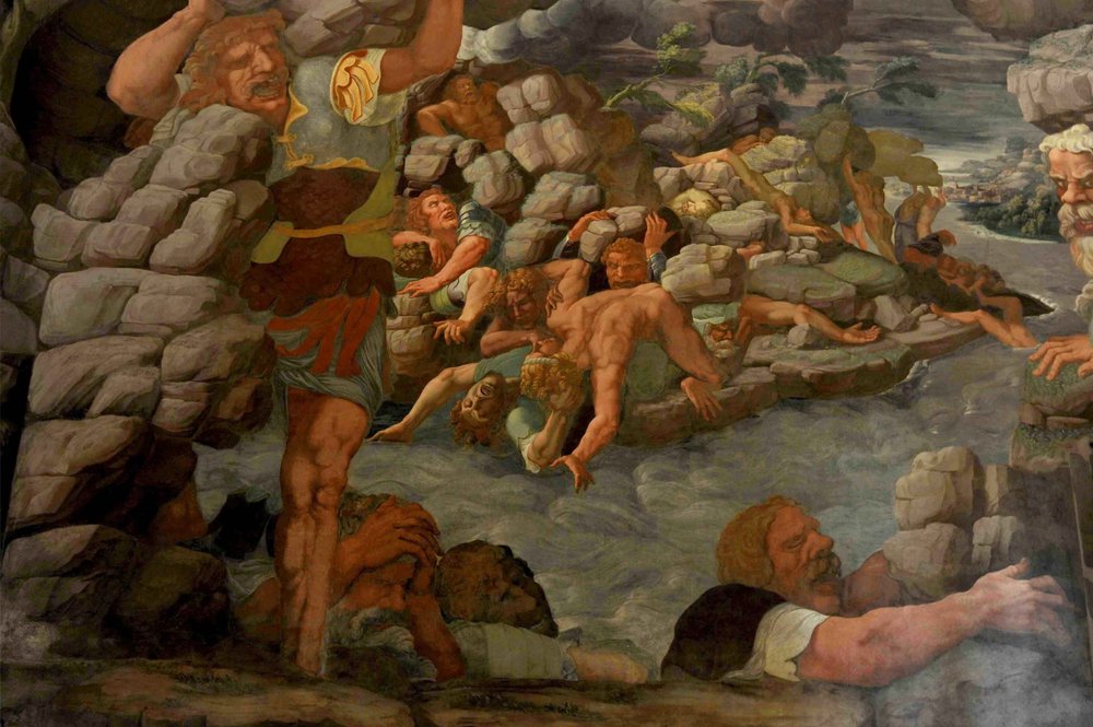 Jättiläisten kukistuminen, Sala dei Giganti, 1536 tekijältä Giulio Romano