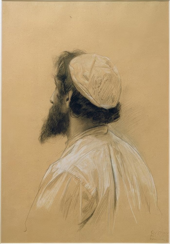 Bärtiger jüngerer Mann mit Kappe im verlorenen Profil… tekijältä Gustav Klimt