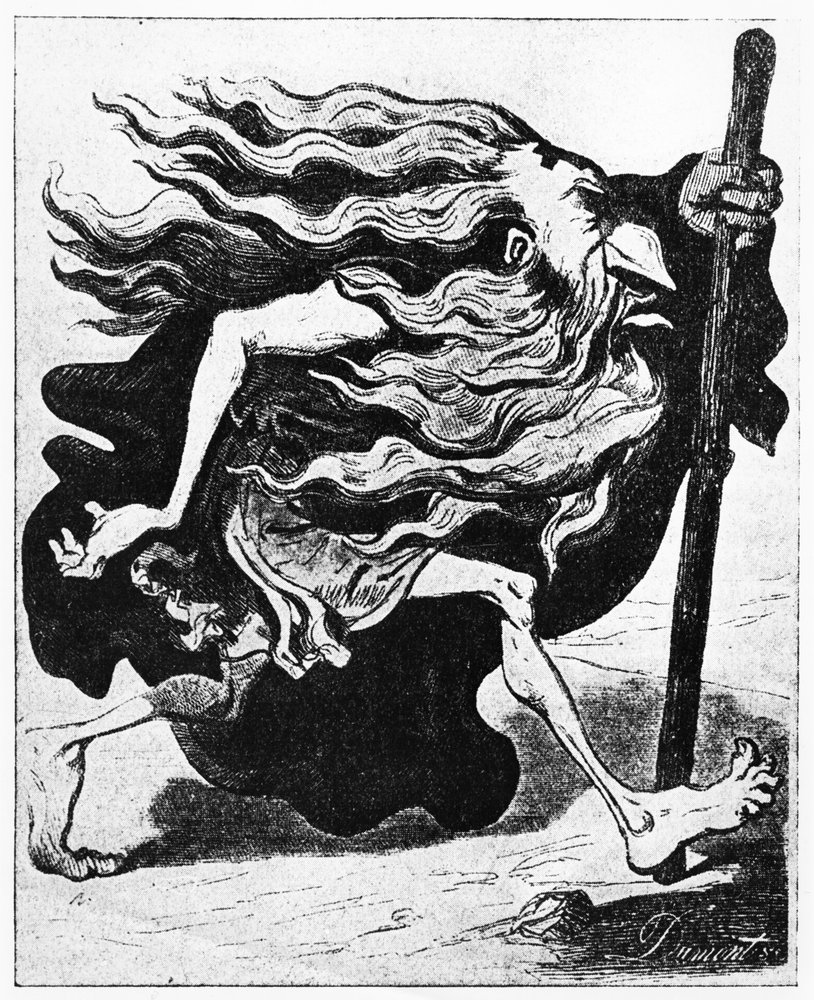 ”Vaeltava juutalainen”, pilakuva julkaisusta ”Journal Pour Rire”, 22. toukokuuta 1852 tekijältä Gustave Dore