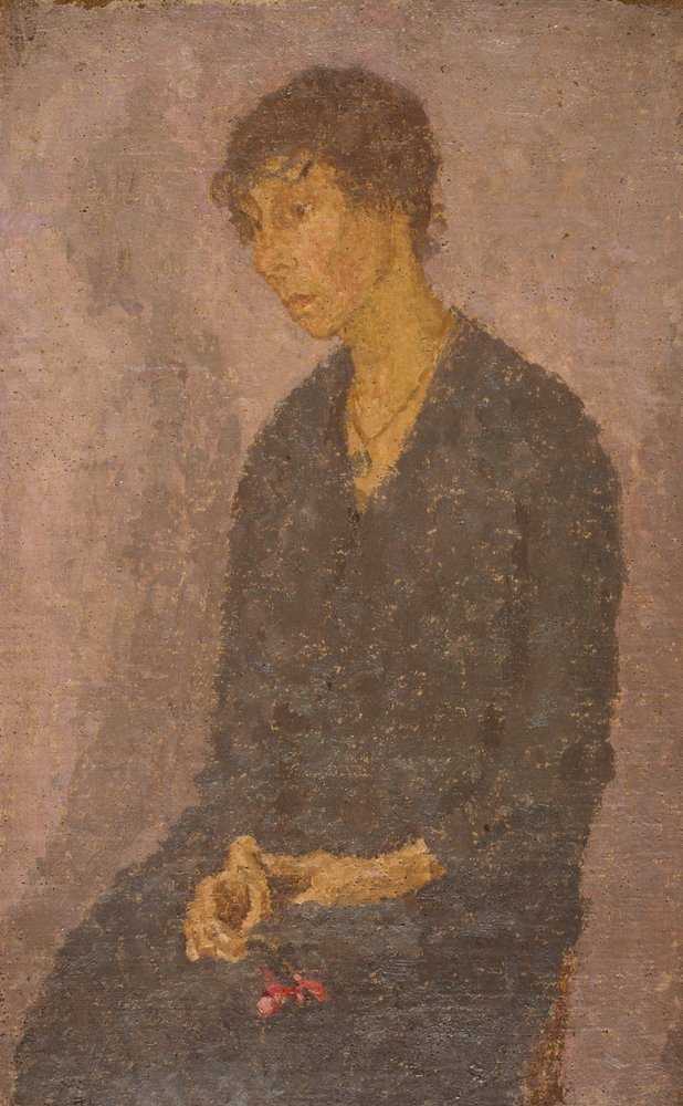 Nainen pitelee kukkaa tekijältä Gwen John
