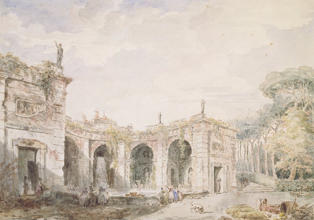 Villa Aldobrandini, Frascati, 1762 (kynä ja muste ja wc paperilla) tekijältä Hubert Robert