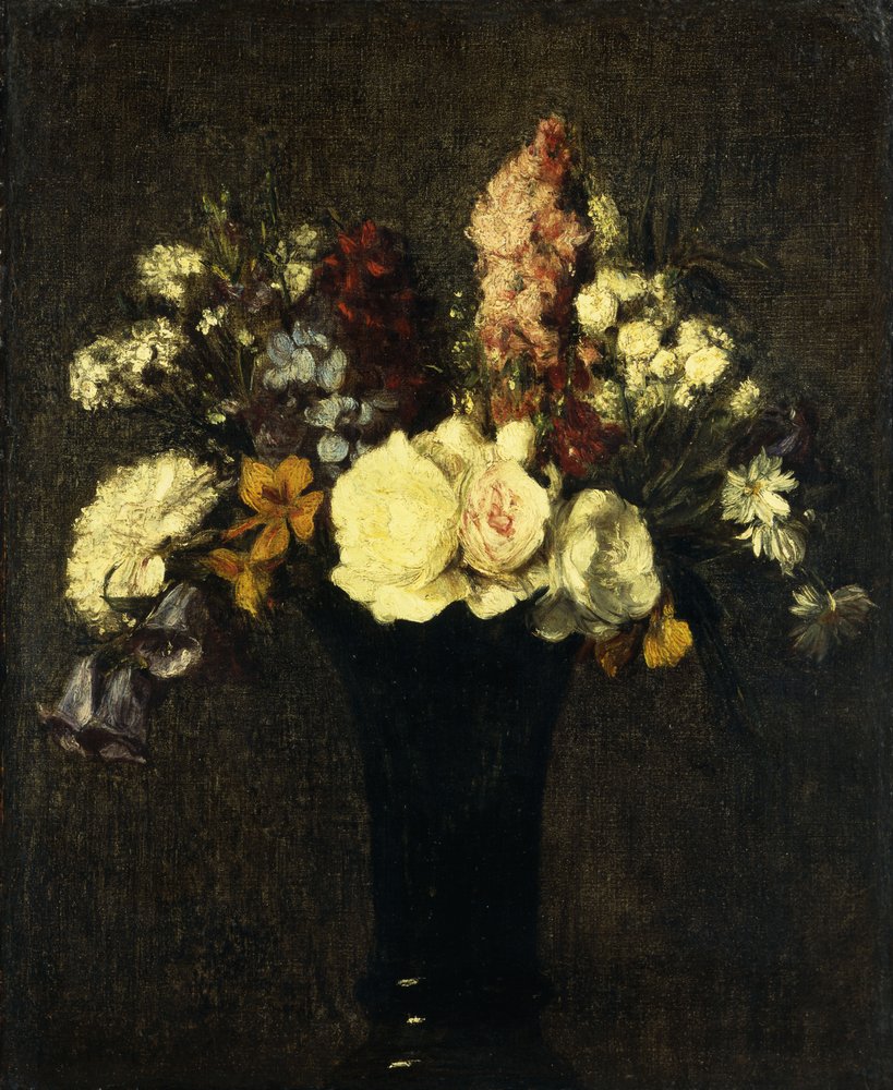 Kukkien maljakko; Kukkimaljakko, 1869 tekijältä Ignace Henri Jean Fantin-Latour