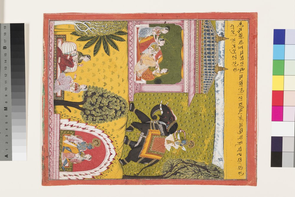 Krishna tulee rakastuneen Radhan luo, noin 1700 tekijältä Indian School