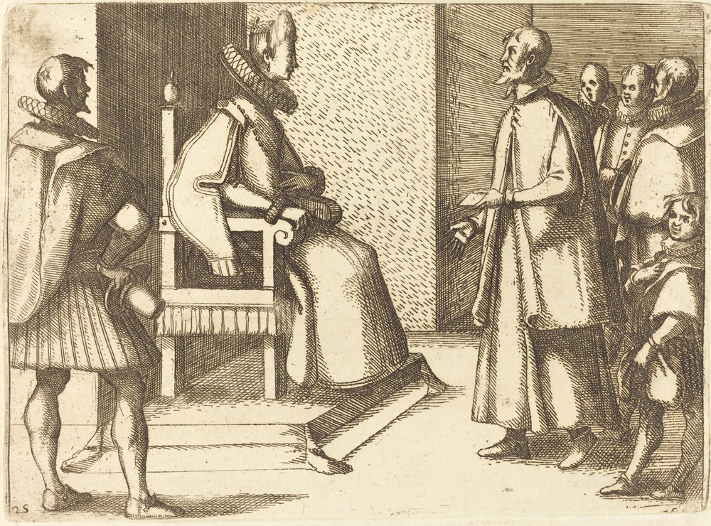 Toscanan lähettiläs kiittää kuningatarta, 1612. tekijältä Jacques Callot