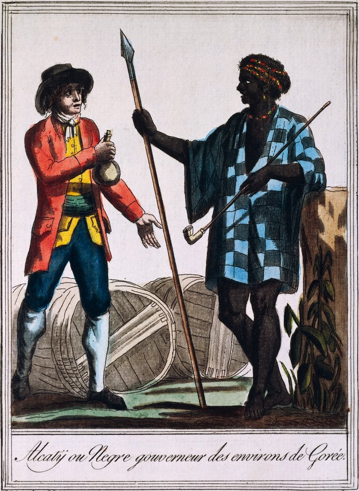 Alcaty, Senegalin Goreen heimopäällikkö, kaiverrus Labroussen piirroksesta (aktiivinen 1796), Encyclopedie des Voyagesista, Jacques Grasset de Saint-Sauveur (1757-1810) tekijältä Jacques Grasset de Saint-Sauveur