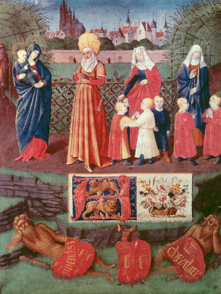 Nouv Acq Lat 1416 f.121r St. Anne kolmen naimisissa olevan naisen kanssa, "Heures d
