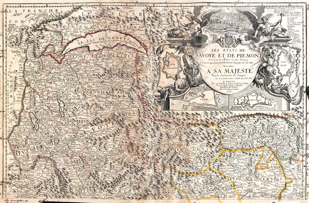 Sveitsi (kantonit: Vaud, Valais), Italia (alue: Aostanlaakso, Piemonte), Ranska (alue: Franche-Comté, Rhône-Alpes). tekijältä Jean-Baptiste Nolin