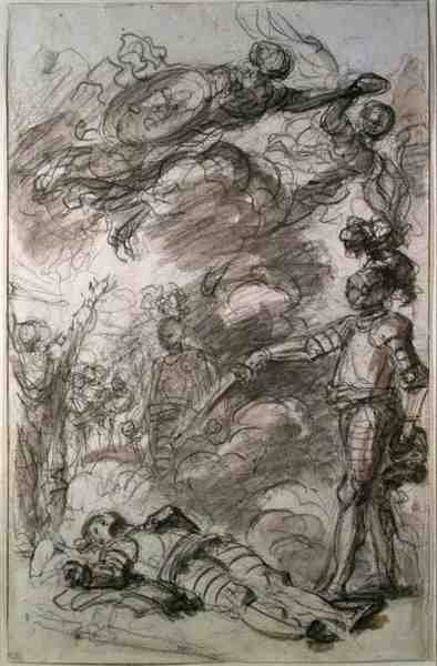 Orlando palauttaa Birenon Olympiaan (liitu ja wash paperille) tekijältä Jean-Honore Fragonard