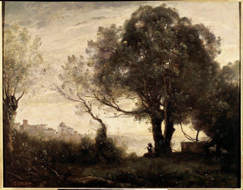 Muisto Castelgondolfosta Italiassa Jean Baptiste (Jean Baptiste) Camille Corot (1796-1875) maalaus 1800-luvun su. 0,65 x 0,81 m Pariisi, Musee du Louvre tekijältä Jean-Baptiste-Camille Corot