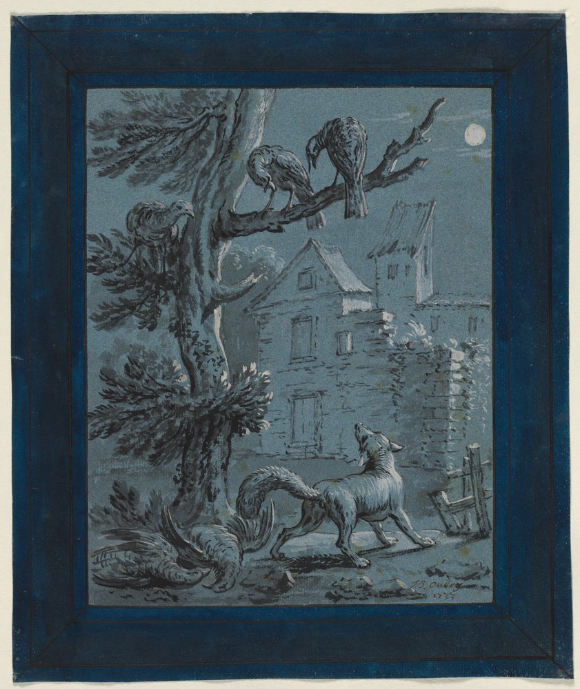 Kettu ja kalkkunakanat: kuvitus La Fontainen faabeleihin, 1733. tekijältä Jean-Baptiste Oudry