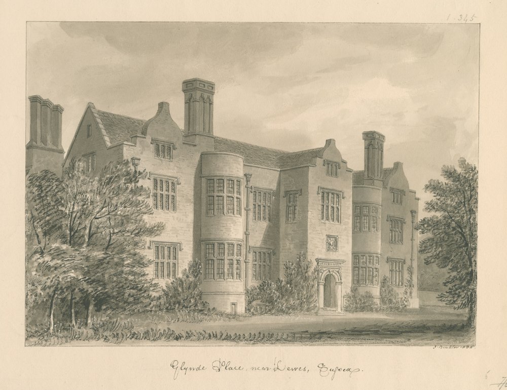 Sussex - Lewes - Glynde Paikka: seepiapiirustus, 1830 tekijältä John Buckler