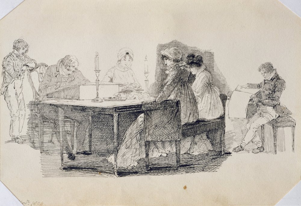 Ilta kotona, 1804 (kynä ja muste paperille) tekijältä John Harden